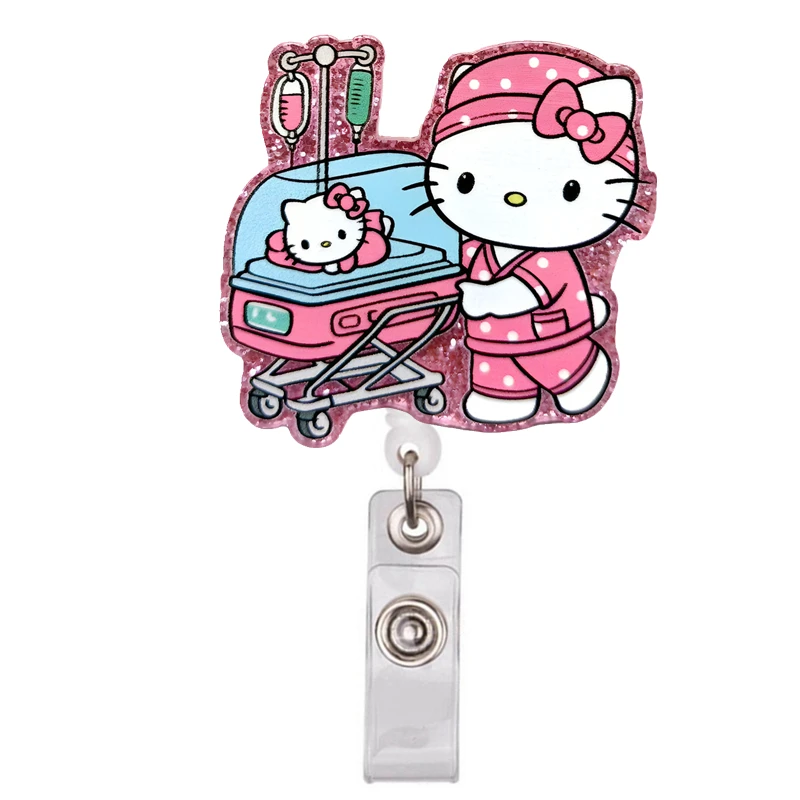 Cartoon Sanrios cute hellokittys nurse breast buckles acrylic retractable easy-to-pull lanyard card cover doctor's work permit