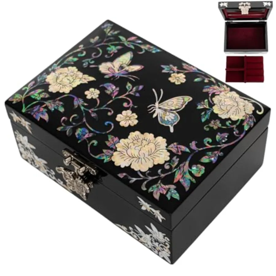 

Elegant Mother of Pearl Jewelry Organizer Box with Mirror Lid - Gifts for women birthday unique Anniversary Christams and Speci