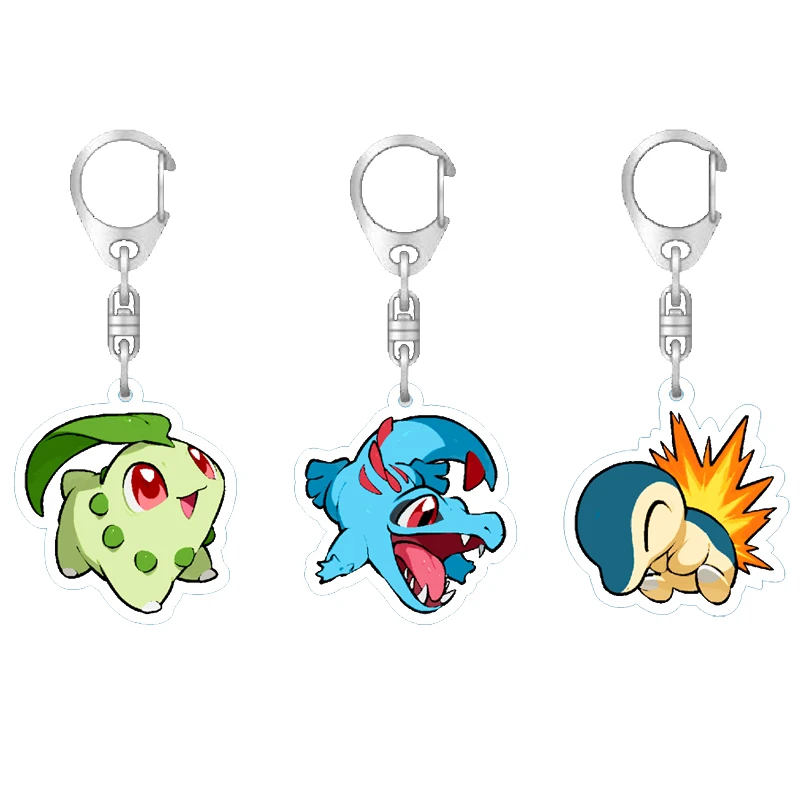 

Chikorita Acrylic Keychain pkm Elf Pocket Monster Cyndaquil Totodile Wobbuffet Anime Cartoon bag decor KeyRing Birthday Gift