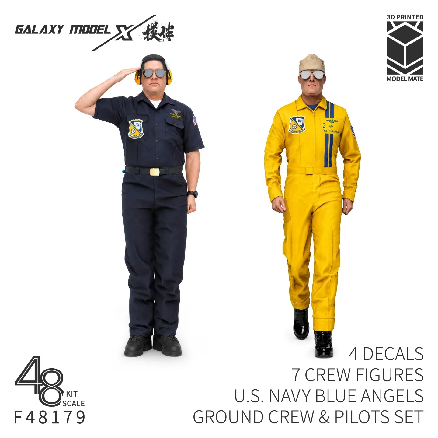 Galaxy Model 1/48 Blue Angels Pilot & Ground Crew Set with Decals for F/A-18E/F Super Hornet Model Hobby Diorama (7 Figures)