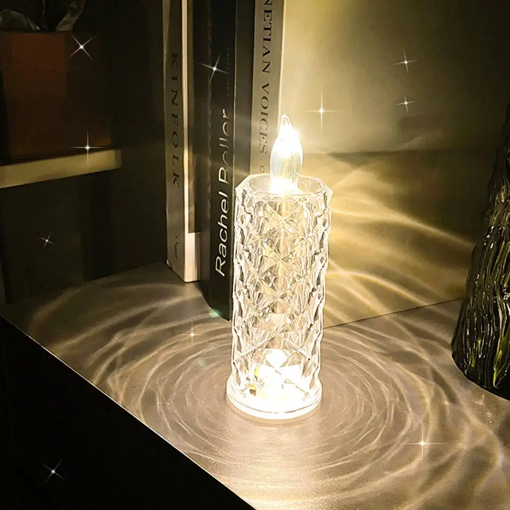 LED Crystal Table Lamp Rose Projection Light Romantic Diamond Atmosphere Light Night Light for Bedroom Party Christmas Decor