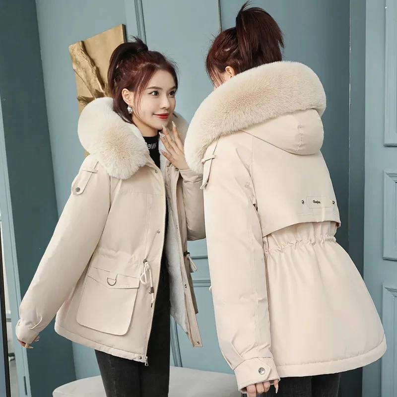 Winter Jacket Women Parkas 2023 Fashion Long Sleeve Thicken Warm Jackets Casual Hood Fur Collar Puffer Coats Outwear