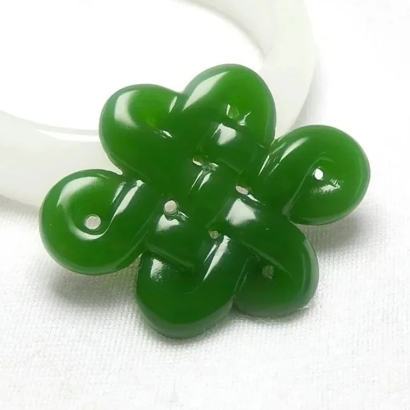 Natural Green Jade Chinese Knot Pendant Necklace Double-sided Hollow Carved Charm Jadeite Jewelry Fashion Gifts for Men Women