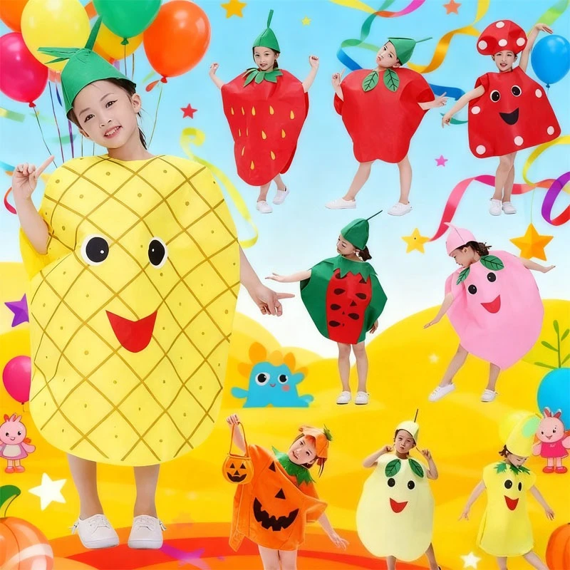 

Очаровательные детские костюмы с фруктами и овощами, наряды с морковью и кукурузой и перцем для танцевальных выступлений родителей и детей