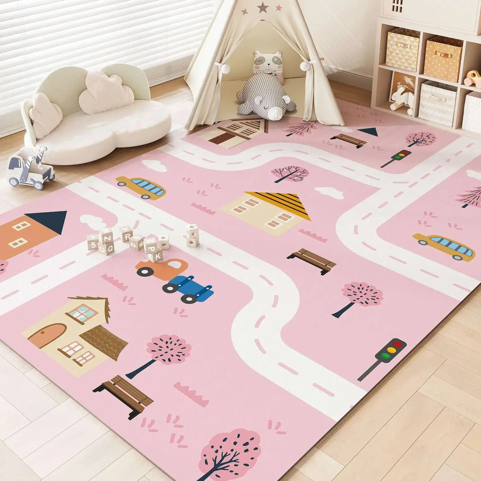 Kids Cartoon Game Rug Children Playroom Carpet Number Hopscotch Traffic Road Design Non-toxic Durable Home Decor Cute Styles