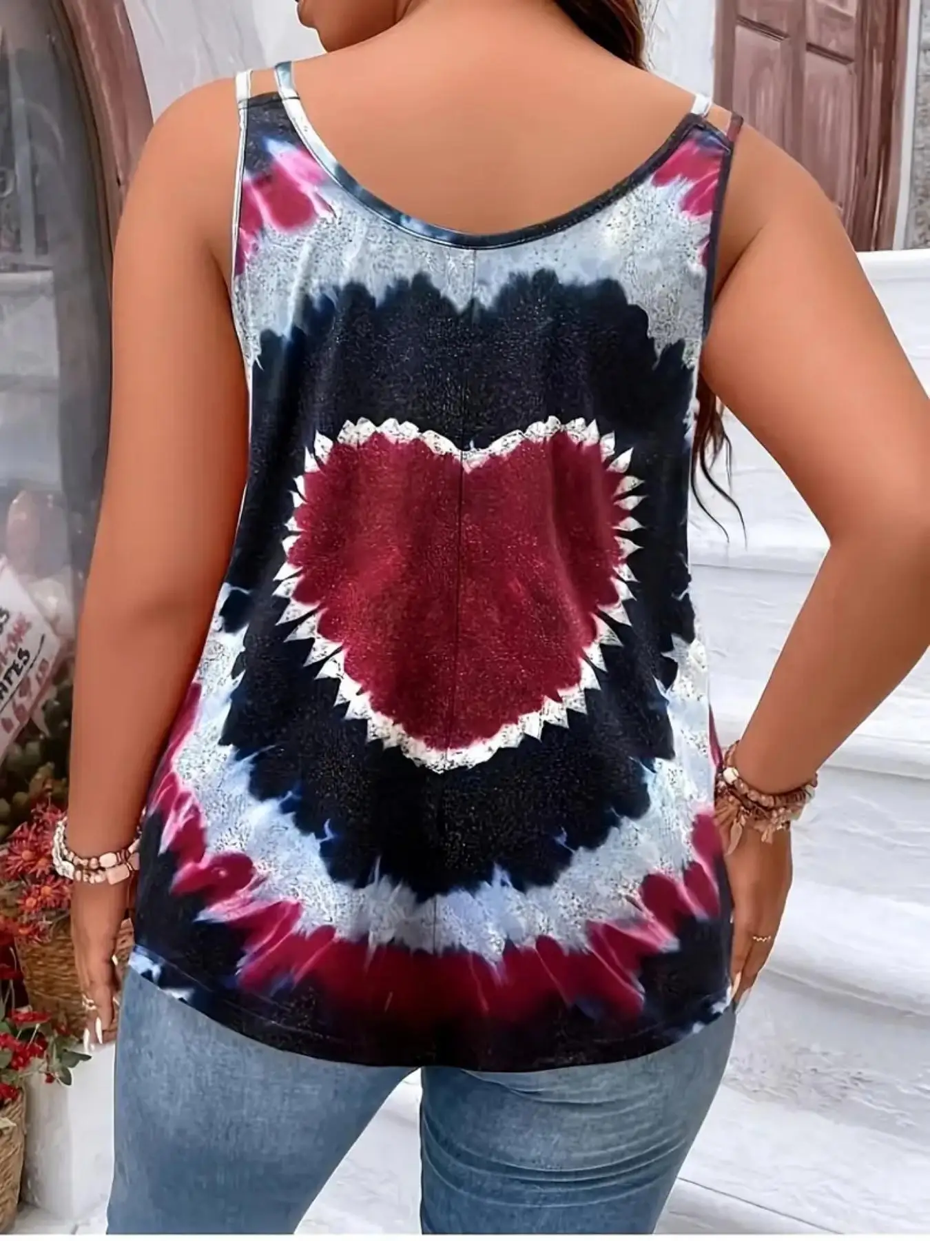 Euro-American Style 2026 New Plus Size Solid Color Round Neck Top Women's Heart Print Camisole Tank Top image 6