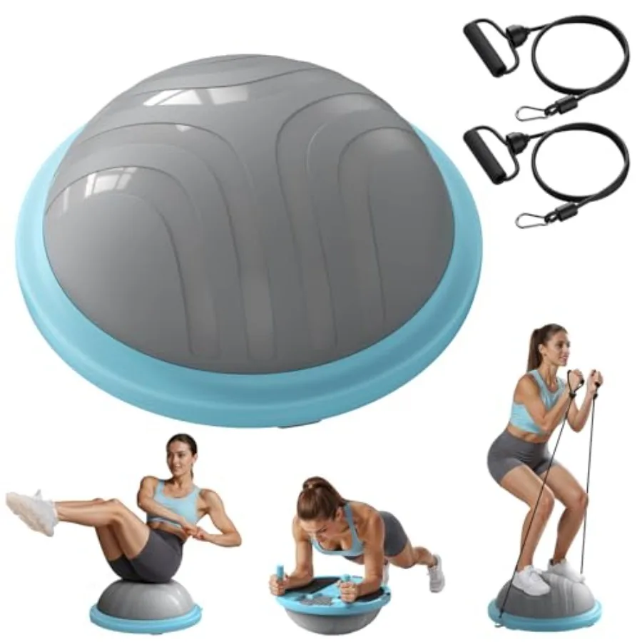 

Balance Ball Trainer 18 Inch Half Exercise Ball with Resistance Bands and Feet Pump Half Yoga Ball for Core Strength Training 4