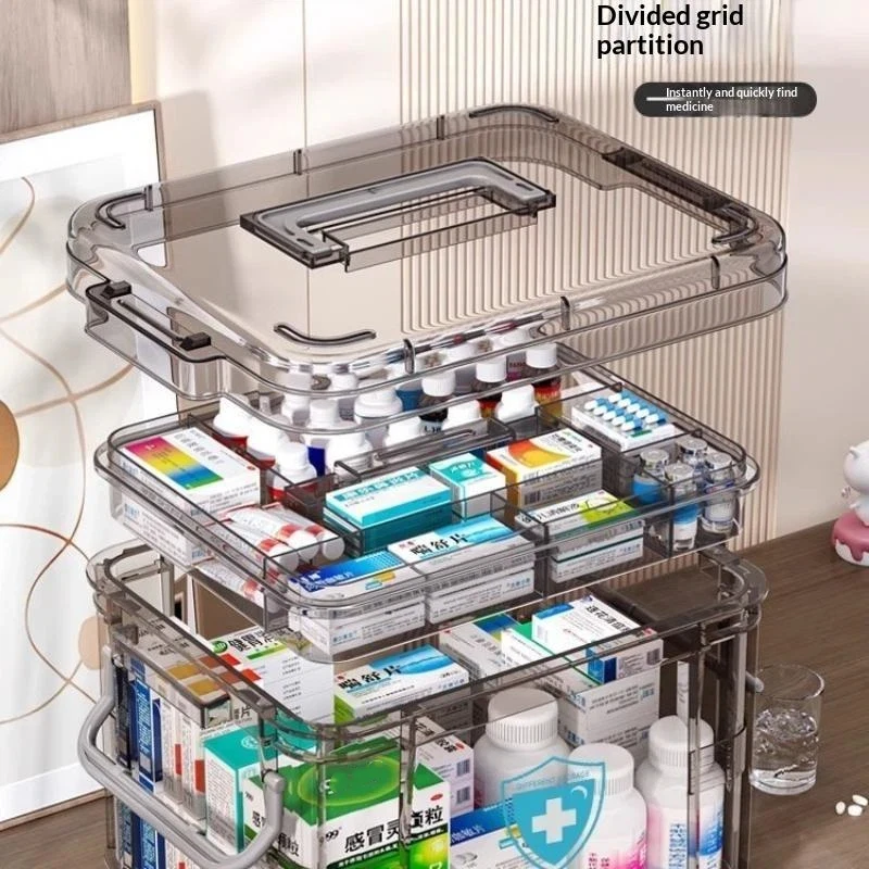 With Rectangular Lid Transparent Waterproof Medicine And First Aid Storage Box Double-Layer PP Plastic Medicine Box For Emerg