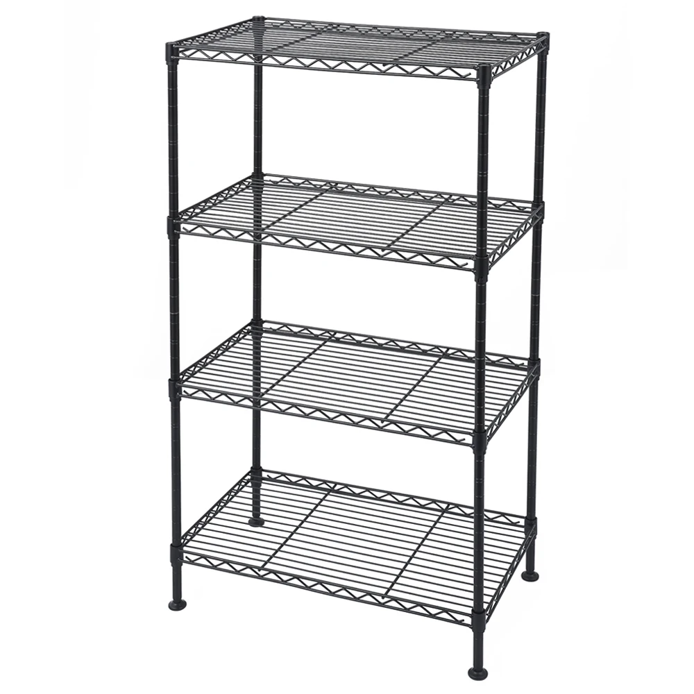 Four layer metal household shelf adjustable black