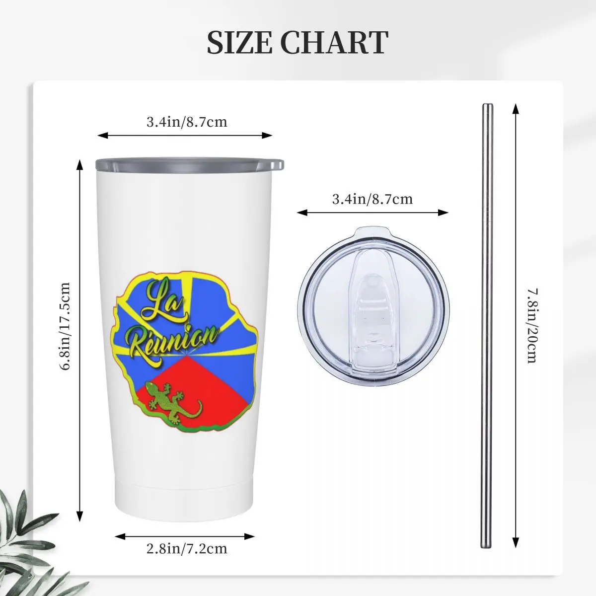 Reunion Island 974 Stainless Steel Tumbler Vacuum Insulated Mug Thermal Cold Bottle Straw With Lid 20oz