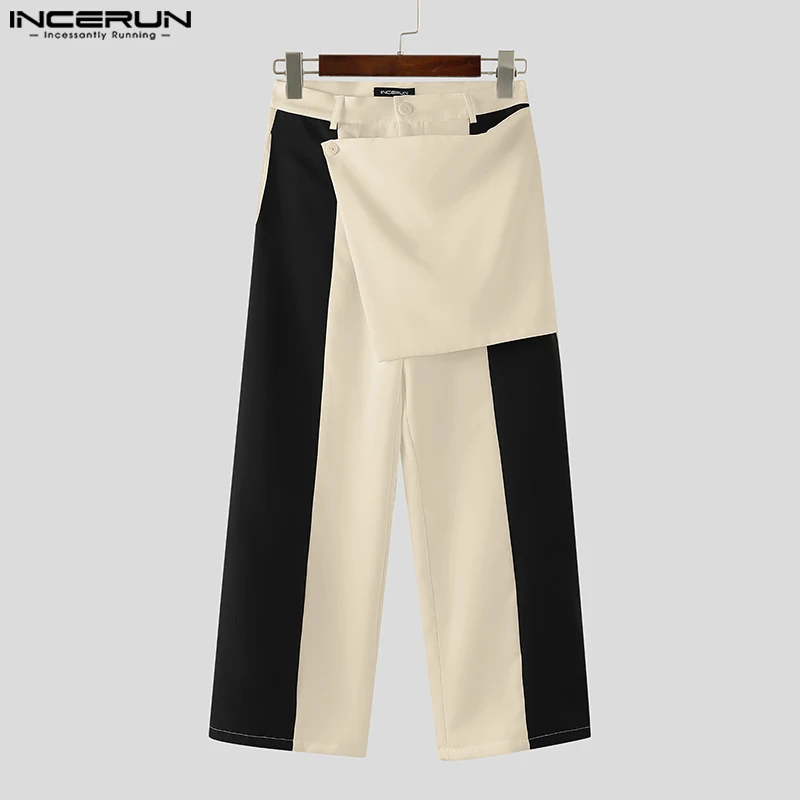 

INCERUN Men Irregular Pants Patchwork Button Joggers Loose Straight Trousers Men Streetwear Korean Style Casual Male Long Pants