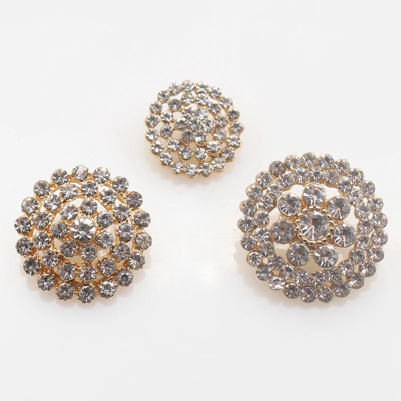 5Pcs Circular Diamond Inlaid Gold-Plated Alloy Buttons Diy For Decorating Hair Clips Coats Sweaters Clothing Sewing Accessories