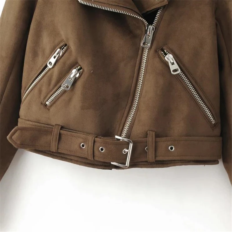 Women's Suede Motorcycle Jacket Female Leather Coat Short Moto and Biker Overcoat Hot Sale Autumn Spring