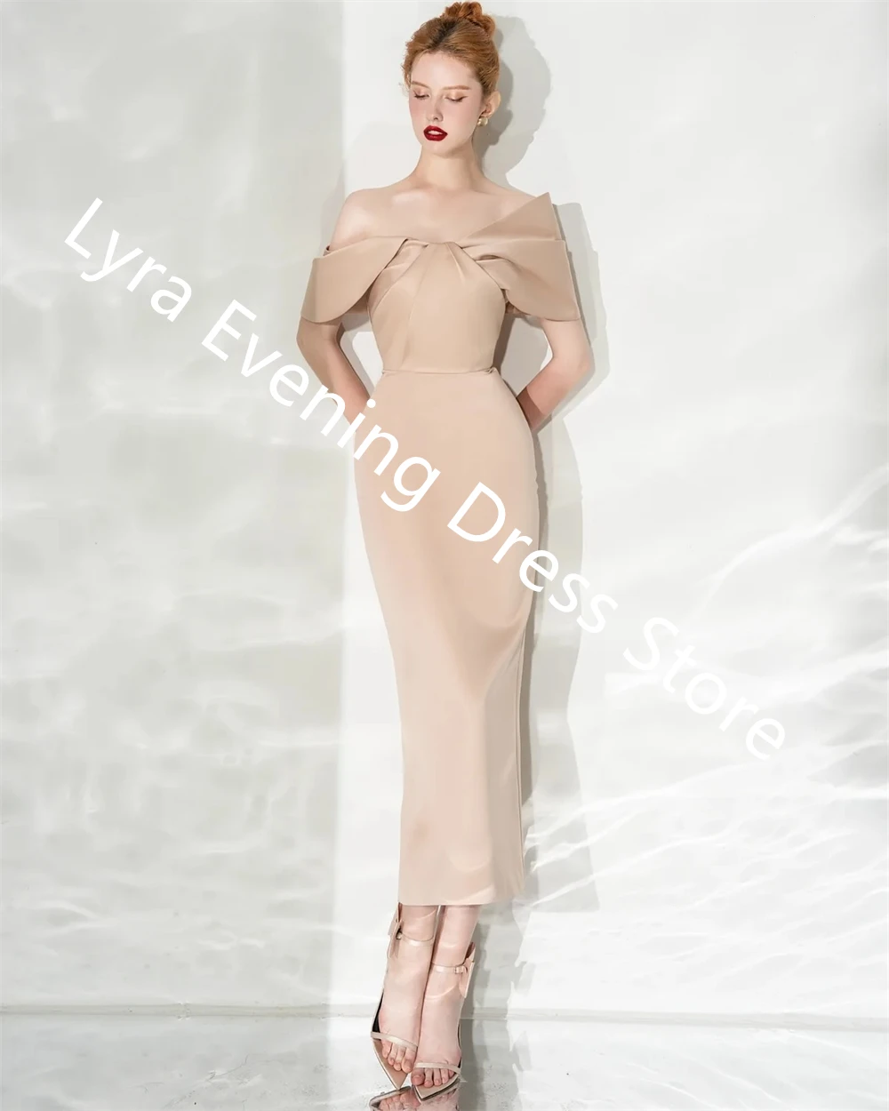 فستان سهرة من الساتان الكاكي مخصص على الموضة حورية البحر قبالة الكتف بدون أكمام فساتين المشاهير فستان الحفلات الناعمة