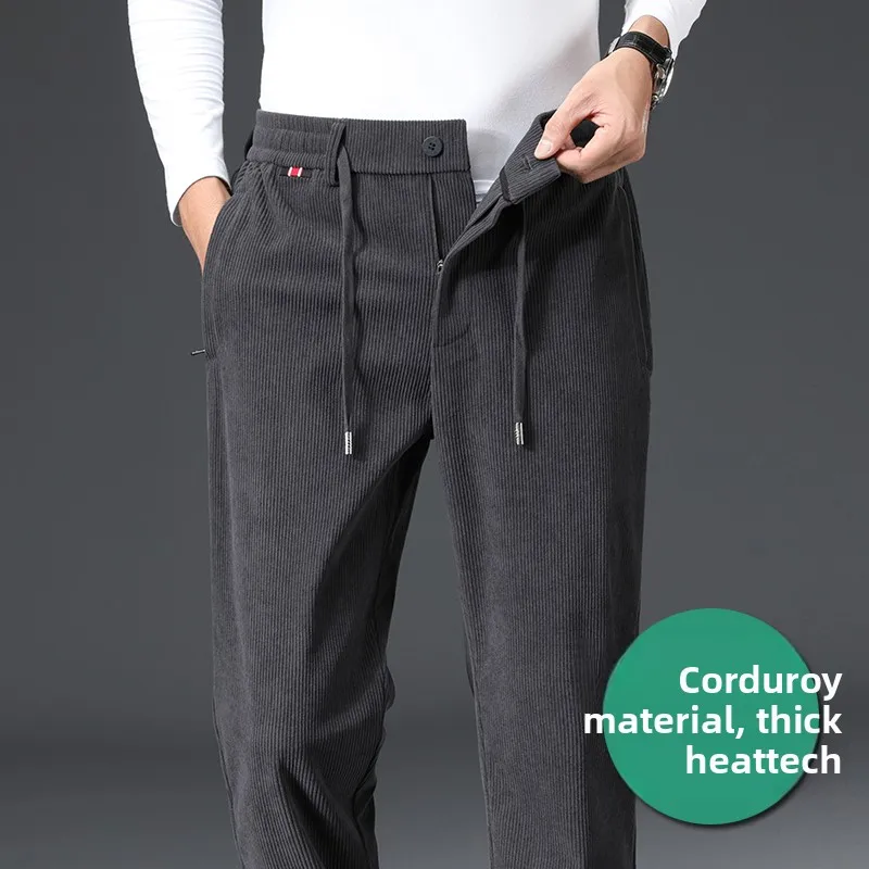 

Мужские повседневные брюки из вельвета премиум-класса, свободные, прямого кроя, с высокой талией, глубокой посадкой, на резинке