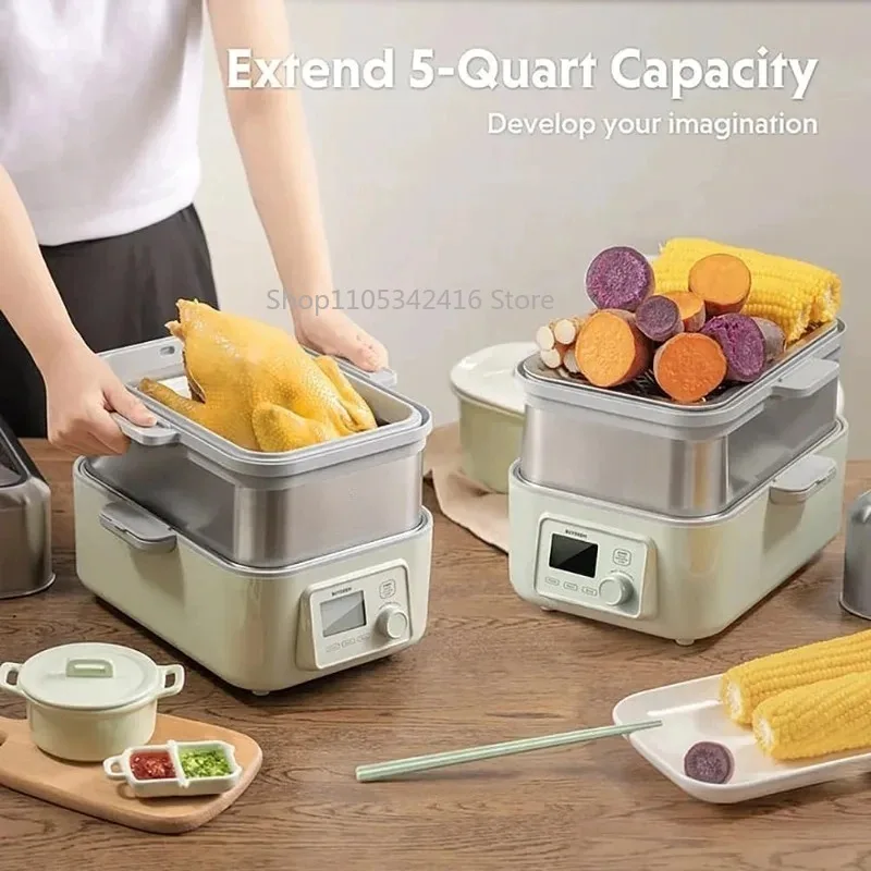 G563-A501 Electric Food Steamer 10-Quart 1500W 2-Tier Stainless Steel with Slow Cook Mode for Kitchen Cooking