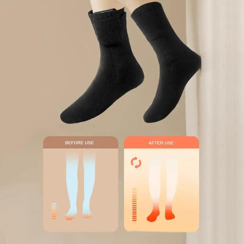 Calcetines eléctricos recargables por USB para hombre, medias de algodón cálidas, calentamiento rápido y calor largo, Invierno