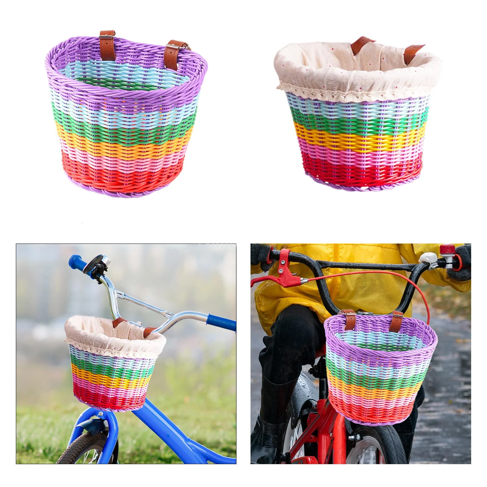 Kinderfietsmand Retro geweven mand Kinderwagen Regenboogkleur Mand Voormand Voormand voor kinderfietsaccessoires