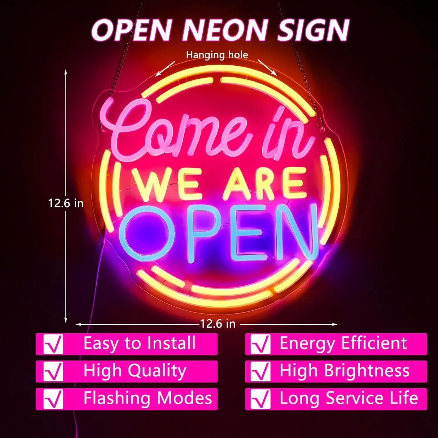 Come in We Are Open Neon Sign USB Dimmable LED Neon Light Sign for Drink Bar Man Cave Bedroom Hotel Shop Garage Party Wall Decor