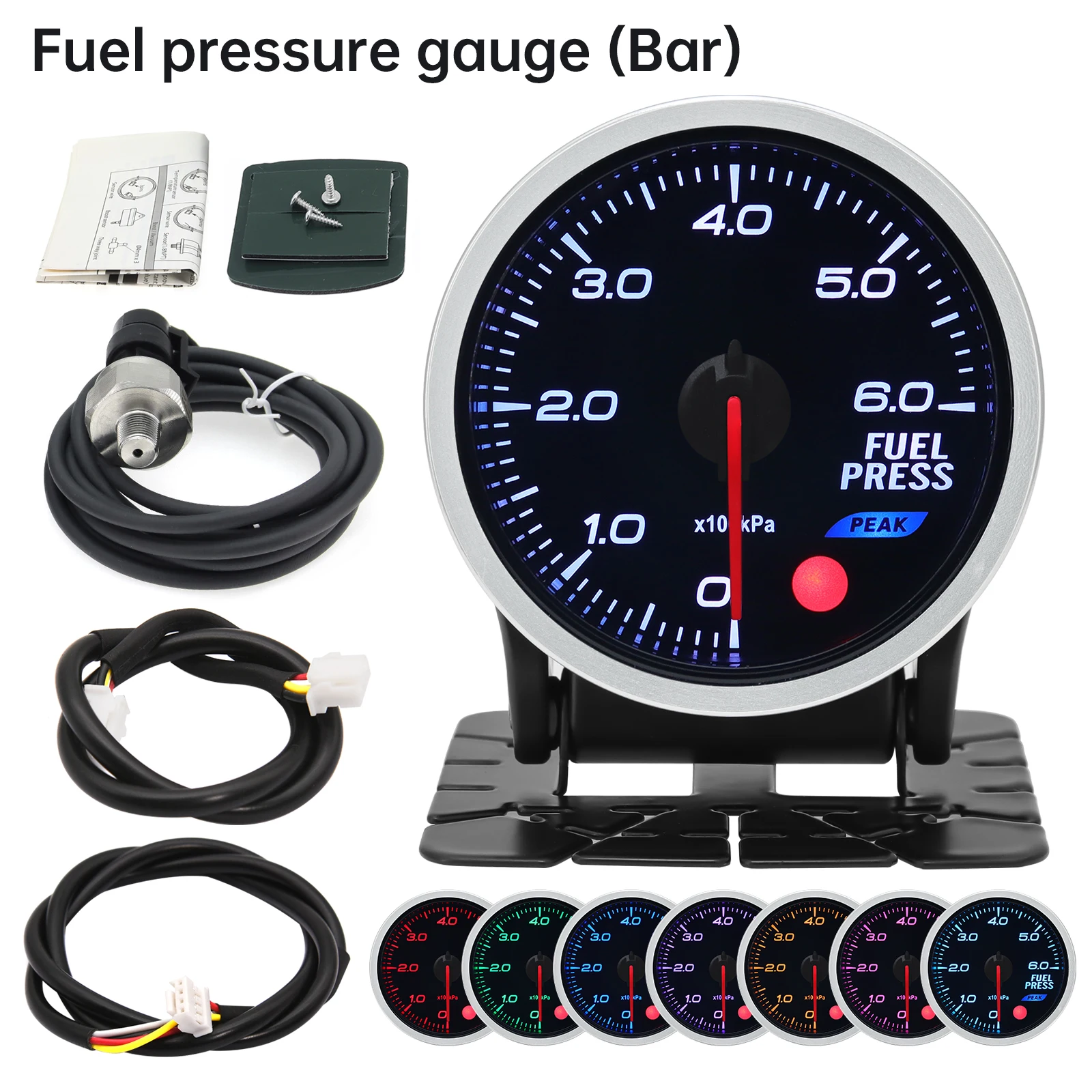 Universal 2 Inch 52MM Fuel Press Gauge Smoke Lens 0-6 Bar PSI Car Fuel Pressure Meter With Stepper Motor Fuel Pressure Sensor