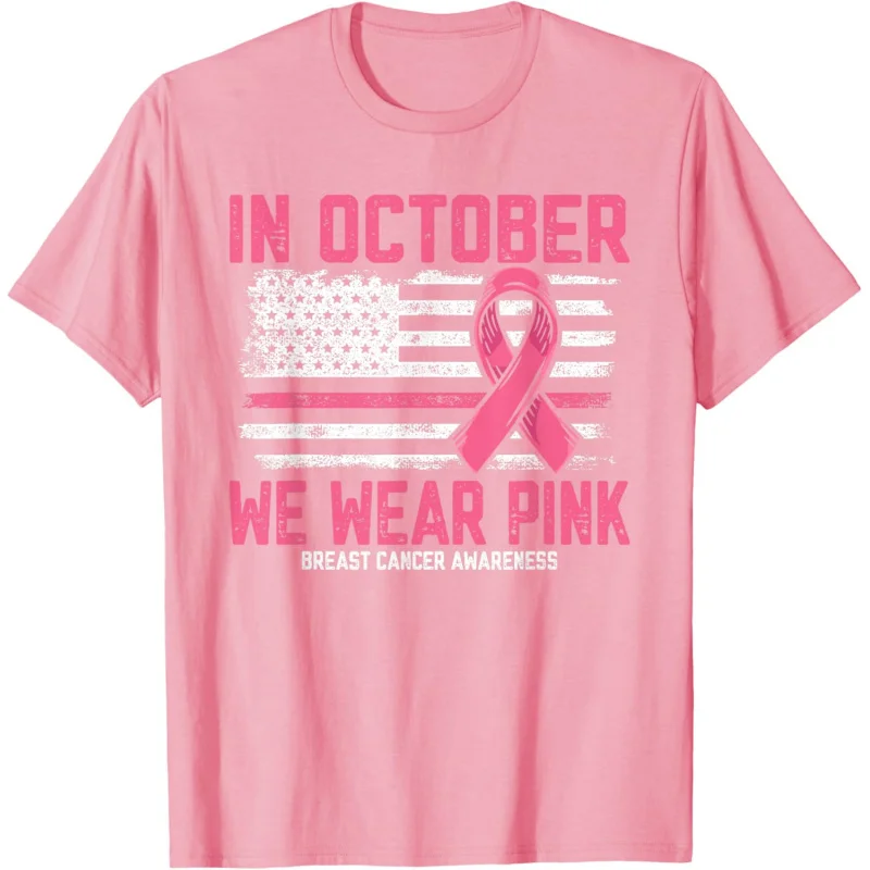 

In October we Wear Pink Us Flag Breast Cancer Awareness T-shirt unisex