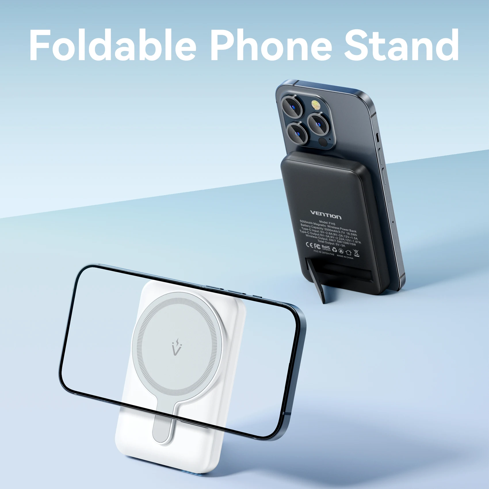 Vention بنك الطاقة المغناطيسي 5000 مللي أمبير رقيقة لاسلكية محمولة بطارية احتياطية PD 20 واط شاحن سريع آيفون 16 ، 15 ، 14 ، 13