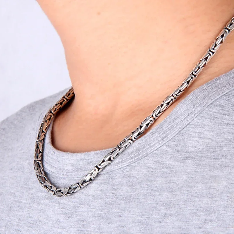 New 2025  S925 Silver Jewelry Retro 6MM Thick Six-Character Mantra Trendy Personality Man Necklaces