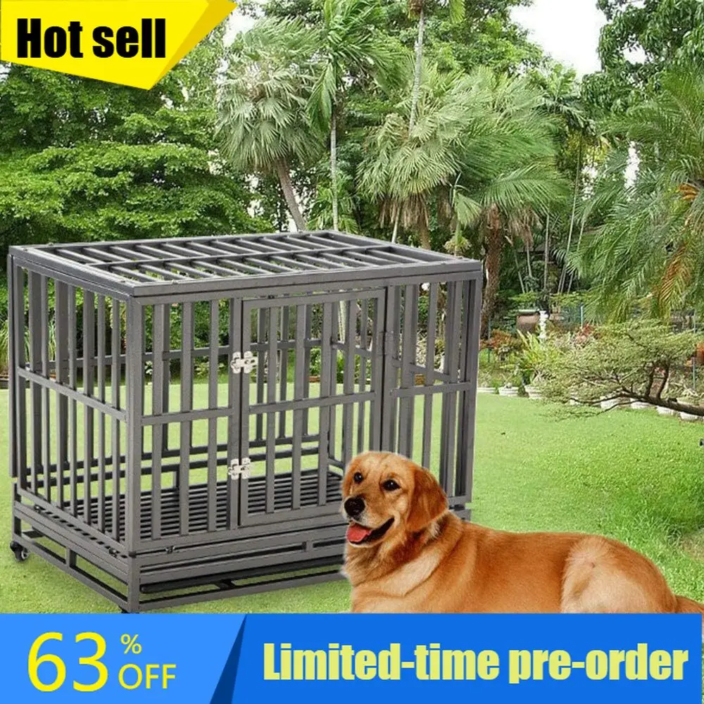 

Горячая распродажа: 38-дюймовая сверхпрочная металлическая клетка-вольер для крупных собак, легко собираемый манеж для животных на четырех колесах, черный…