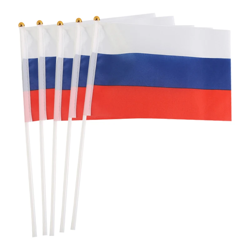 xvggdg  100pcs  14 * 21cm    Russia hand flag National Flags with Plastic Flagpoles hand waving flags