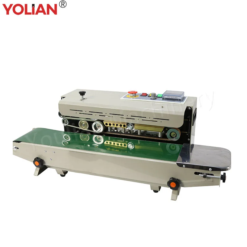 FR-900 연속 밴드 실러 음료 플라스틱 필름 종이 봉투 및 목재 포장용 자동 수평 열 씰링 기계