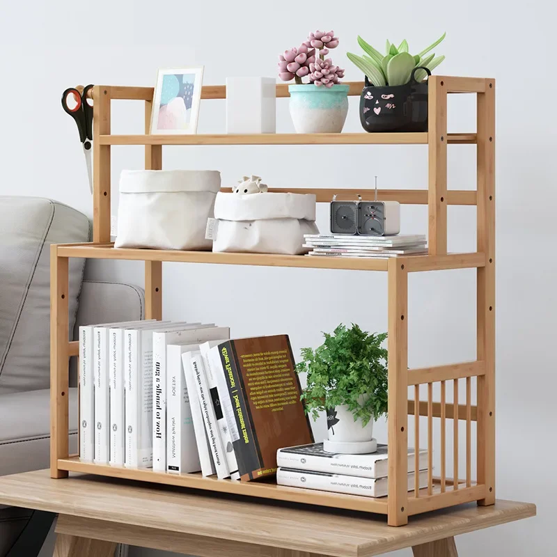 Bamboo Bookshelf Office Student Stationery Organizer Magazine Holder Home Sundries Storage Shelves Kitchen Seasoning Rack