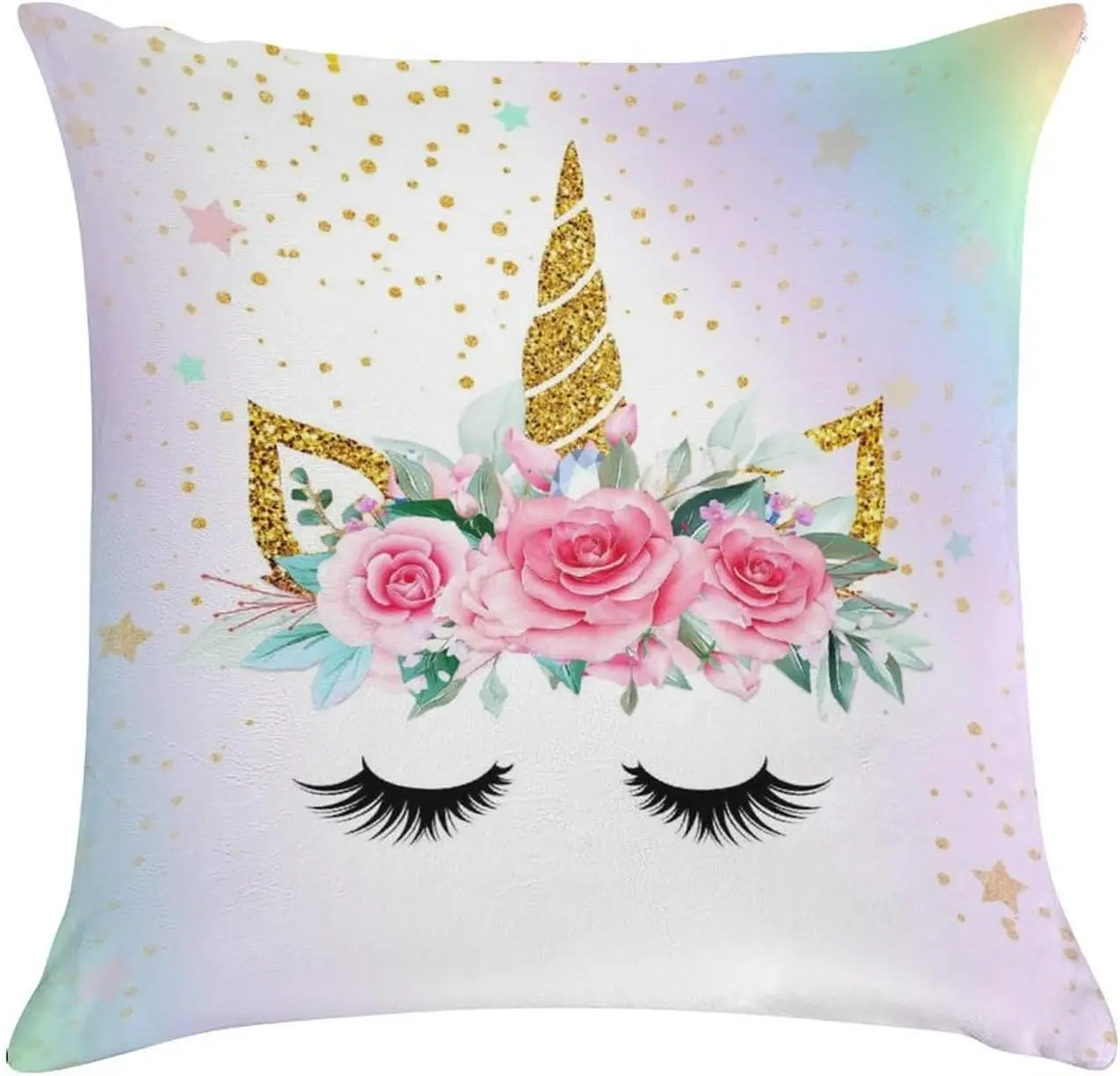 Aesthetic Unicorn Floral Princess Pillowcase Throw Cushion Cover Glitter Star Dreamy 18x18 Inch autumn decoration