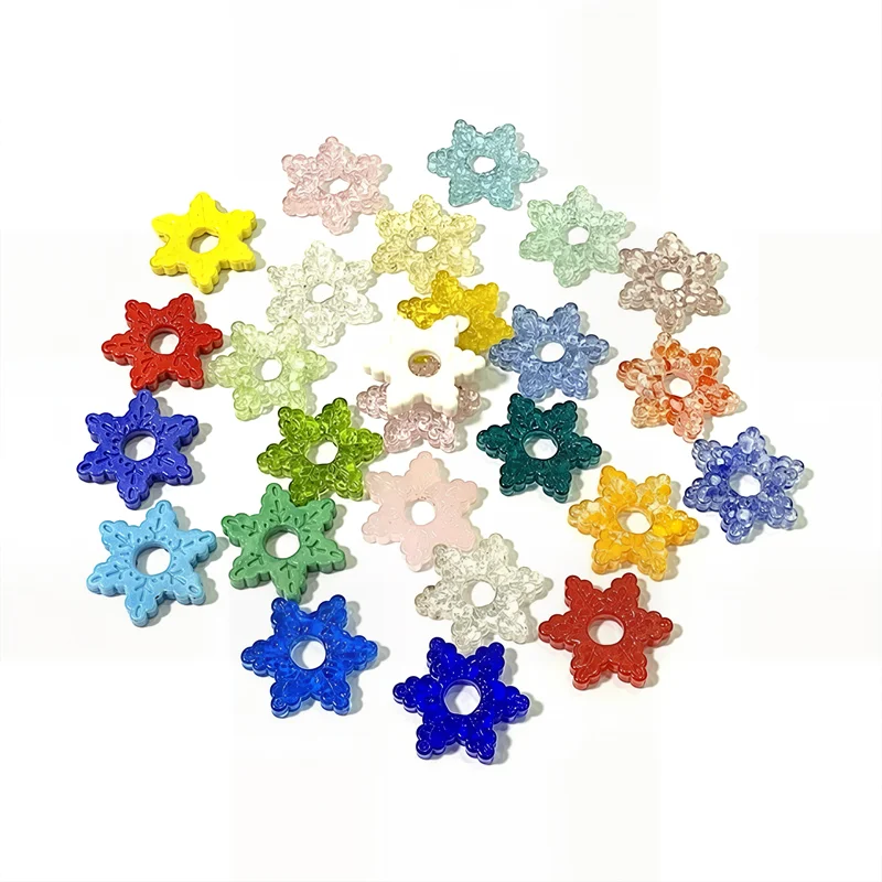 2pcs Hollow Snowflake Charms Glass Bead Ornaments Cute Christmas Decor DIY Craft Supplies Festival Xmas Gift for Handmade Lovers