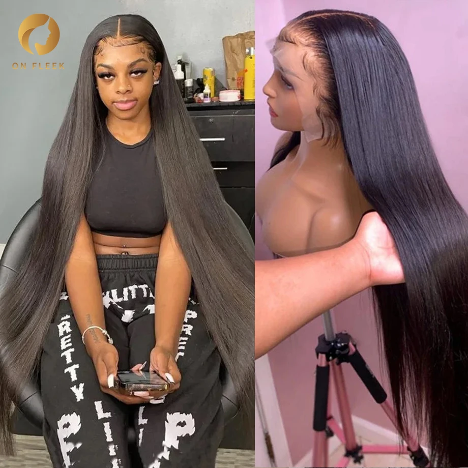 On Fleek Official Store 30 Inch Straight 13x4 13x6 Hd Transparent Lace Front Wig 360 Lace Frontal Wigs Human Hair Wig For Women