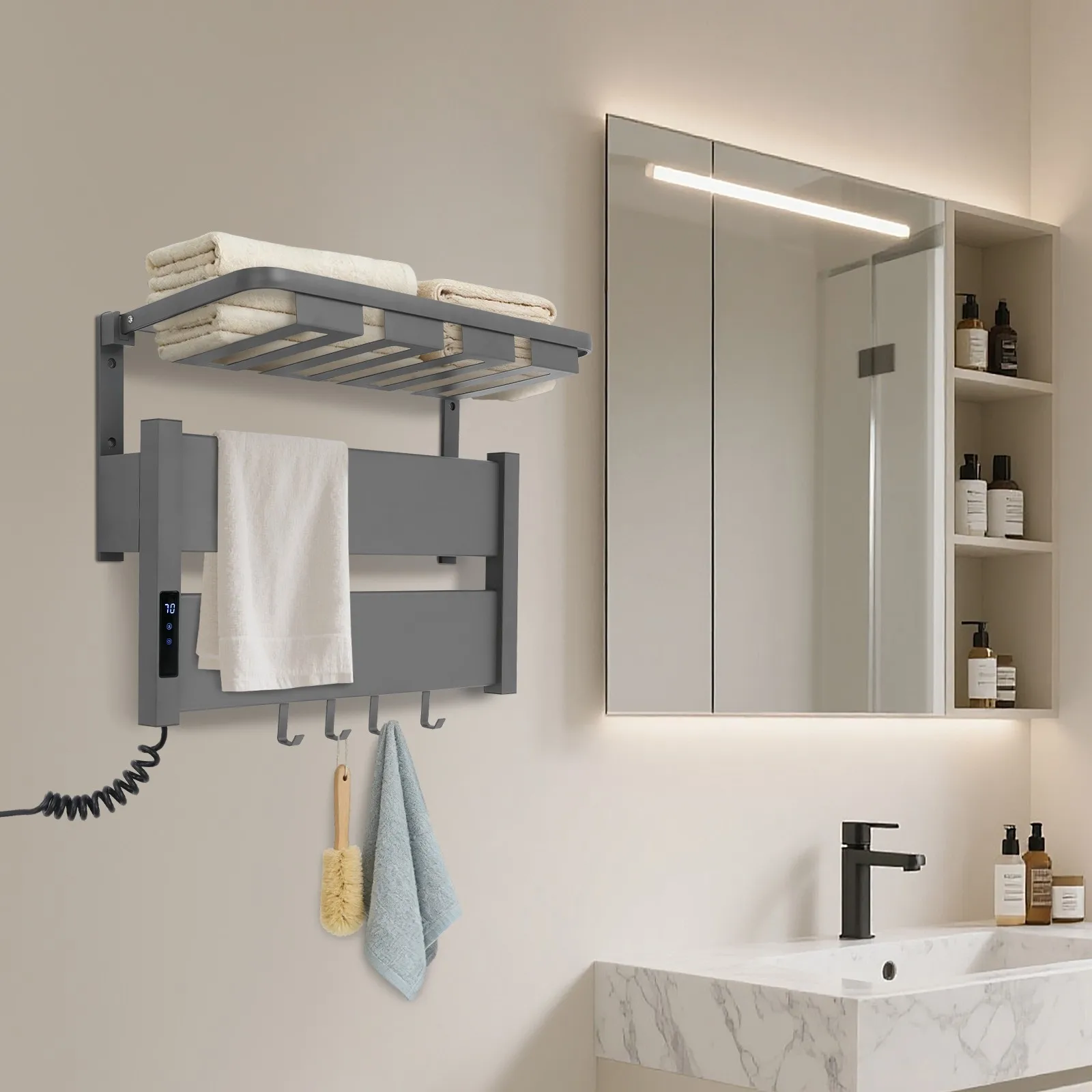 

Electric Heated Towel Warmer Rack, Wall-Mounted Heated Towel Rack, Suitable for bathrooms, kitchens, hotels, and gyms
