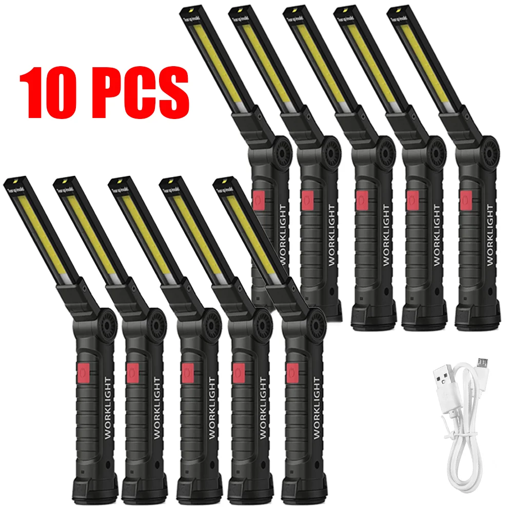 5Pcs /10Pcs LED Work Flashlight Inspection Lamp Magnetic Base Torch Light for Outdoor Camping Repair Car Lighting Spotlights