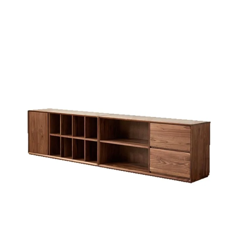 

TV cabinet, bookcase integrated, solid wood floor-to-ceiling half-wall log medium and antique multi-functional combination cab