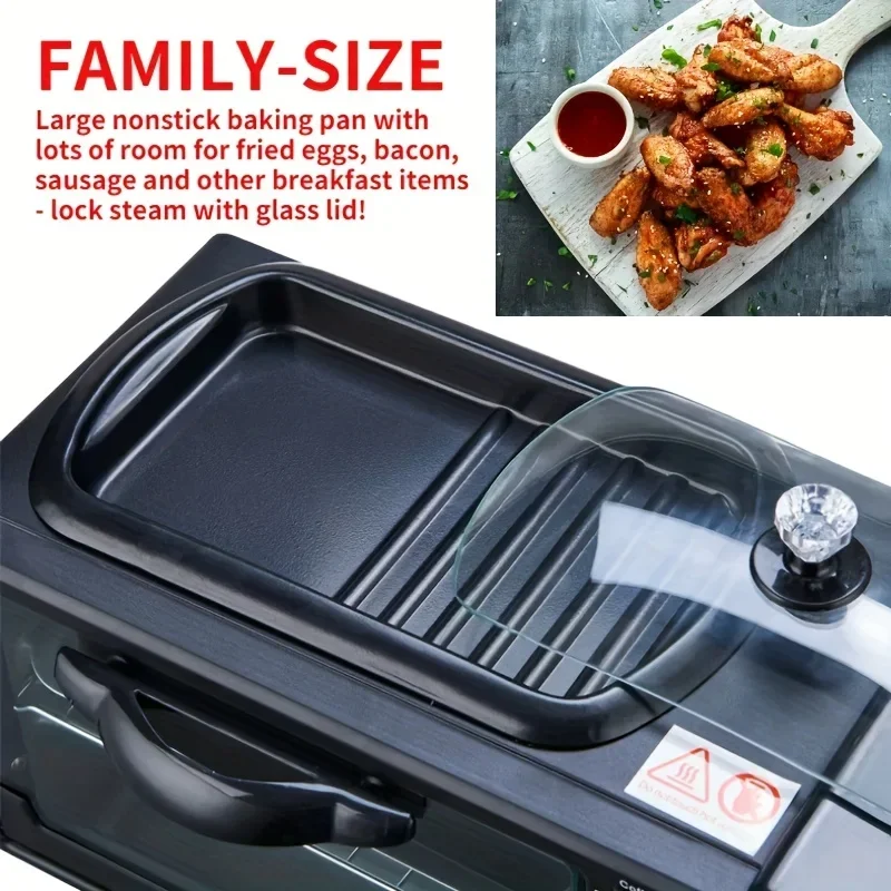 3-in-1 Breakfast Maker Home Mini Electric Oven Bread Maker,600ml Drip Coffee Machine,Non Stick Pan Fry Pan,Can Fry Grill Steak