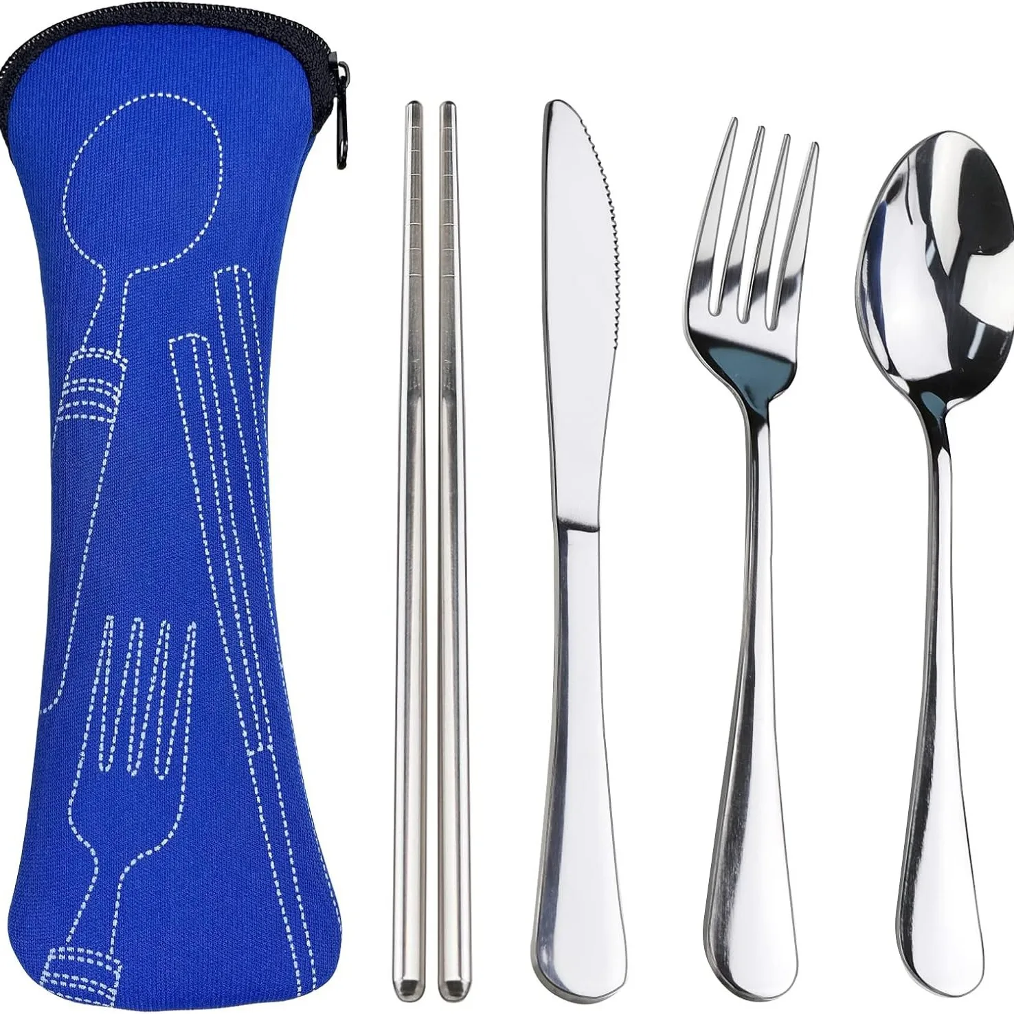

LMM stainless steel tableware, knives, forks, spoons, chopsticks 5-piece set, travel camping portable knives and forks set