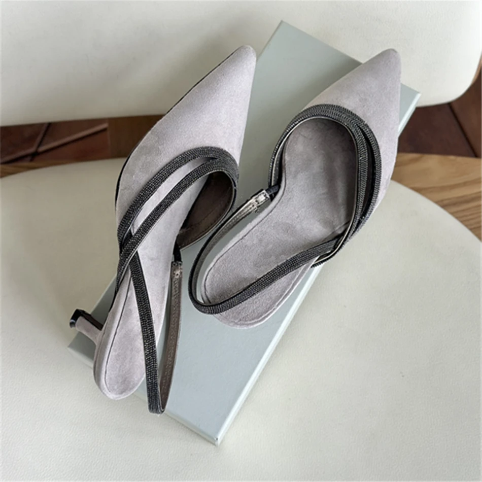 B*C Suede Slingback Flats With Shiny Strap Master Quality Kitten Heels 2024 Luxury Design Shoes For Women