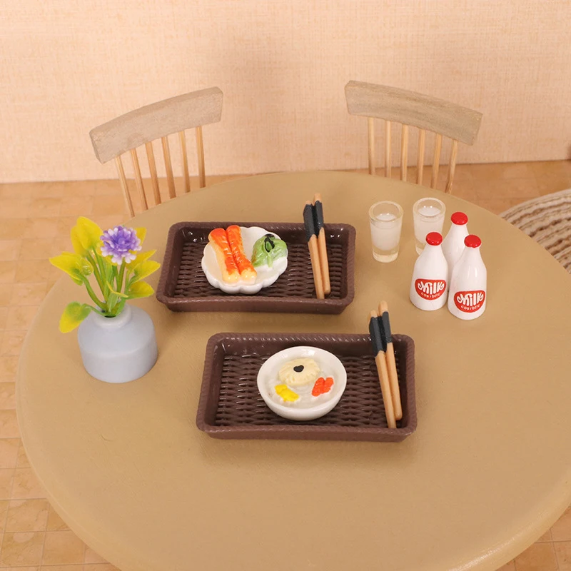 Dollhouse Cartoon Simulation Mini Milk Chopsticks Plate Food Play Decoration Toy