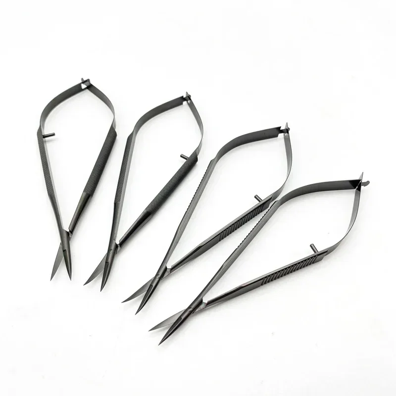 Ophthalmic Black Scissors 2cm Titanium Flat or Round handle Curved/Straight head eye Micro Surgery scissors