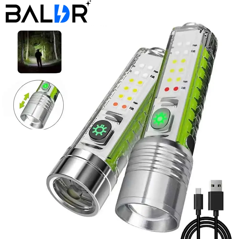 Foco LED de largo alcance, luz fuerte, linterna de enfoque XPG, carga tipo C con fuerte Clip magnético para bolígrafo, llavero fluorescente