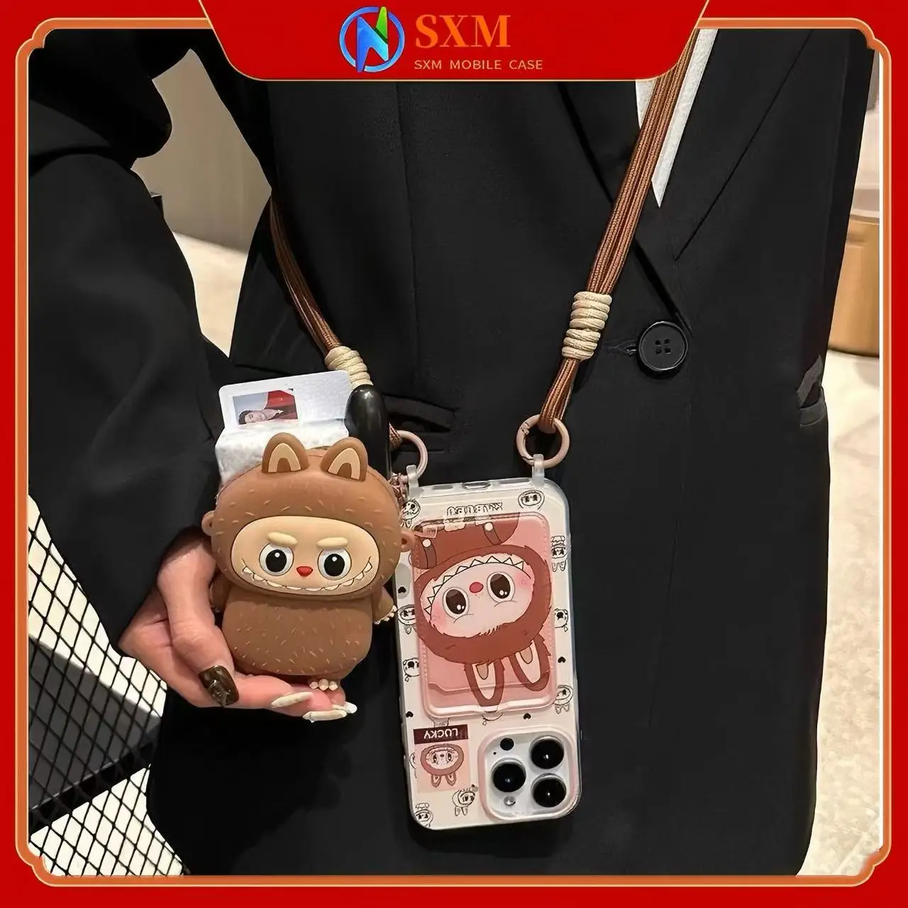 

Подходит для мобильного телефона Apple, веселого мультфильма, тканевой сумки, сумки со шнурком, ремешком на руку, чехла для мобильного телефона.