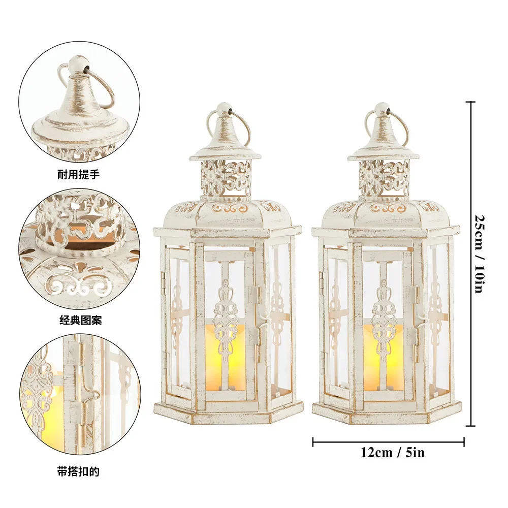European white hexagonal wind lamp retro glass candle holder home handicrafts outdoor decoration candle holder ornament