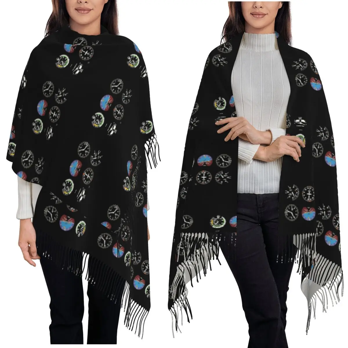Cockpit Six Dials Flight Simulator Pilot Scarf Tassel Scarves for Women Soft Warm Shawls and Wraps Long Fall Winter Shawl Wrap