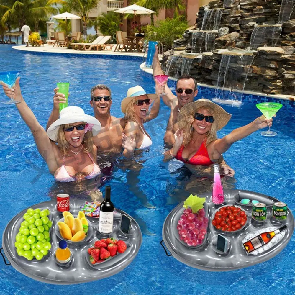 1Set Inflatable Floating Food Plate Swimming Pool Snack Tray Air Mattress Water Food Drink Holder Portable Floating Cup Holder