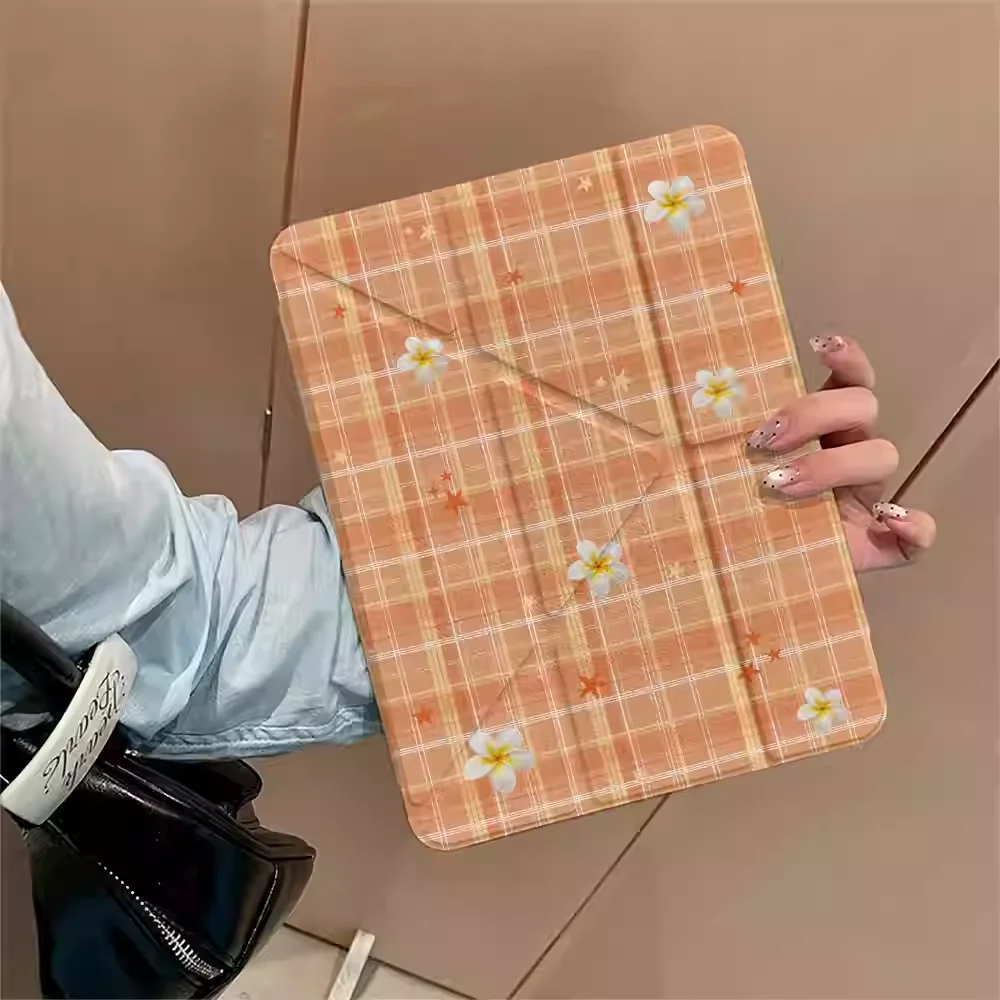 Ins Checkered Flower Sea Table Case For iPad Pro 11 12.9 13 M2 M3 M4 M5 Shell 8.3 9.7 10.2 5/6/7/8/9/10/11th Air 3 4 5 6 7 Cover