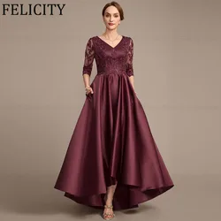 FELICITY Gorgeous Satin Mother of the Bride Dresses 2024 A-line V-Neck Asymmetrical Wedding Guest Dresses Lace Appliques Sequins