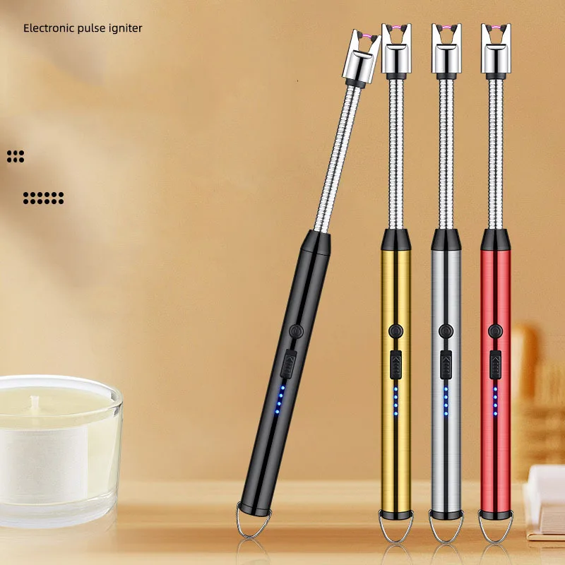 USB Rechargeable Arc Lighter with Flexible Neck Windproof Pulse Igniter Safety Lock & LED Battery Indicator for Kitchen, Candles